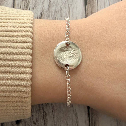 Personalised Silver Circle Fingerprint Bracelet