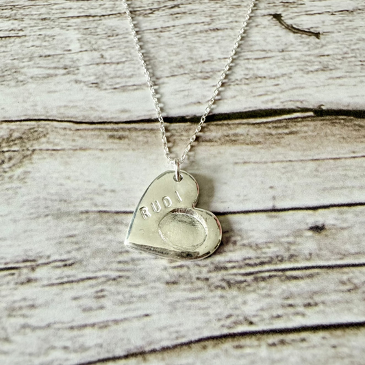 Small Heart-Shaped Silver Fingerprint Pendant