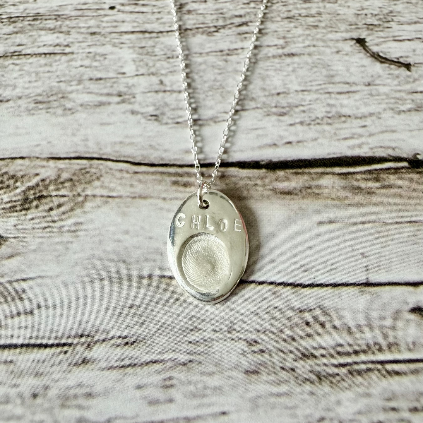 Oval Fine Silver Fingerprint Pendant
