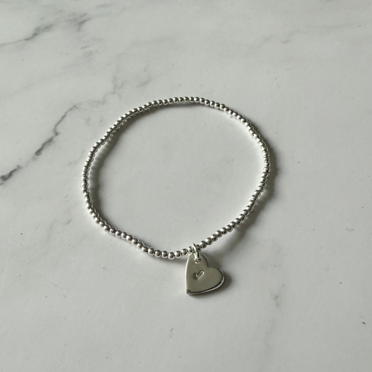 Silver Beaded Heart Initial Charm Bracelet