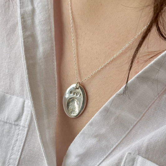 Personalised Silver Large Oval Fingerprint Pendant