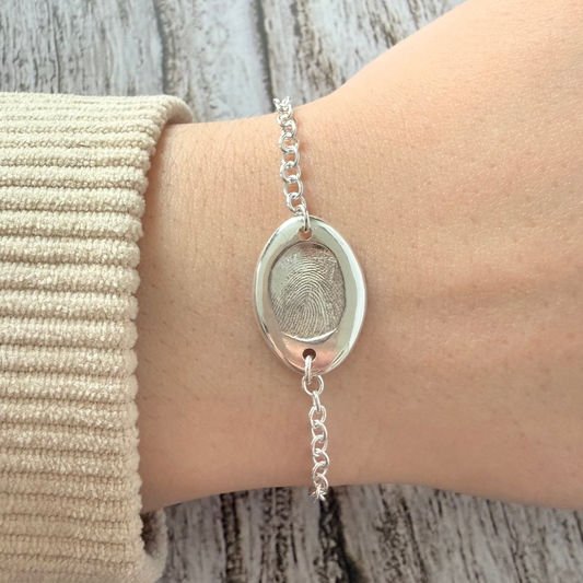 Personalised Silver Oval Fingerprint Bracelet
