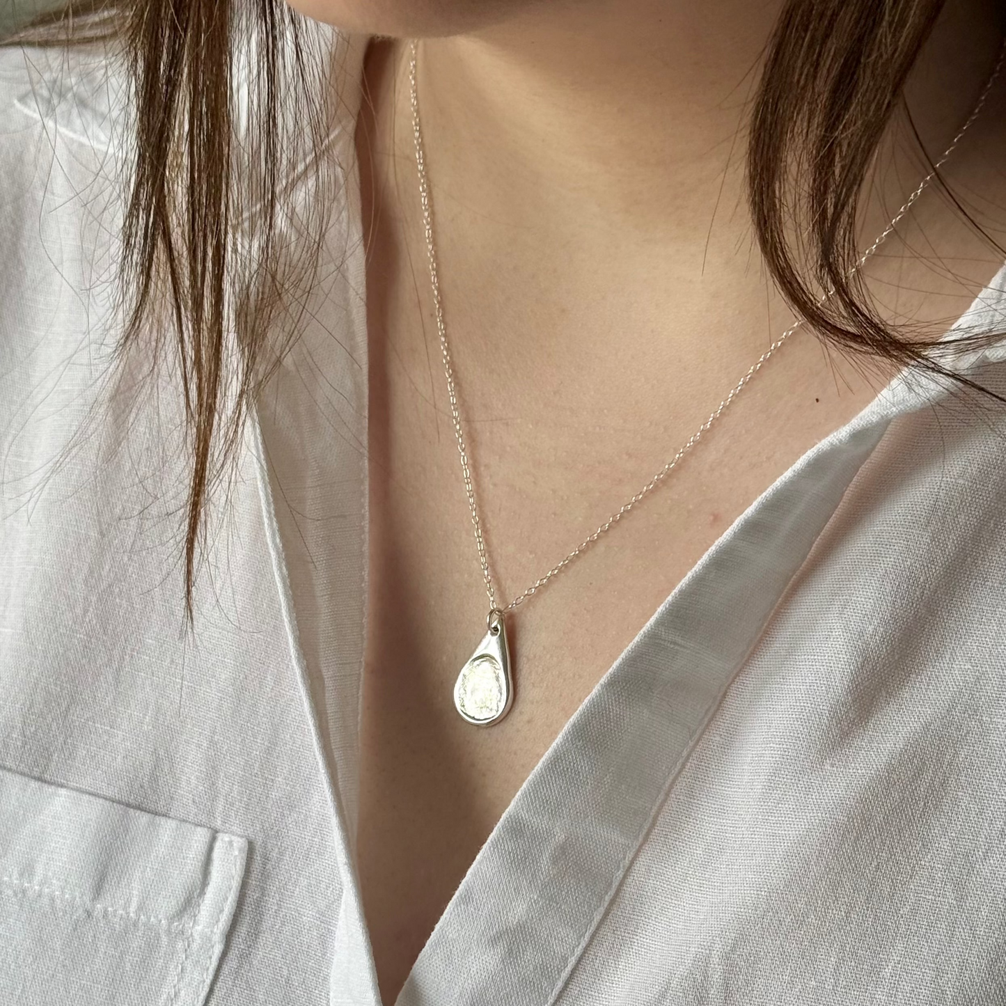 Silver Teardrop Fingerprint Pendant