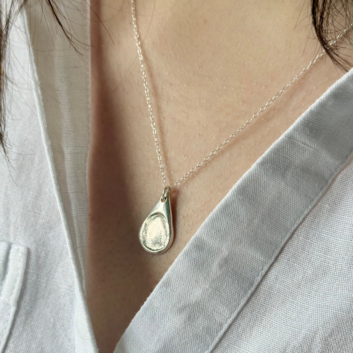 Teardrop Fingerprint Fine Silver Pendant