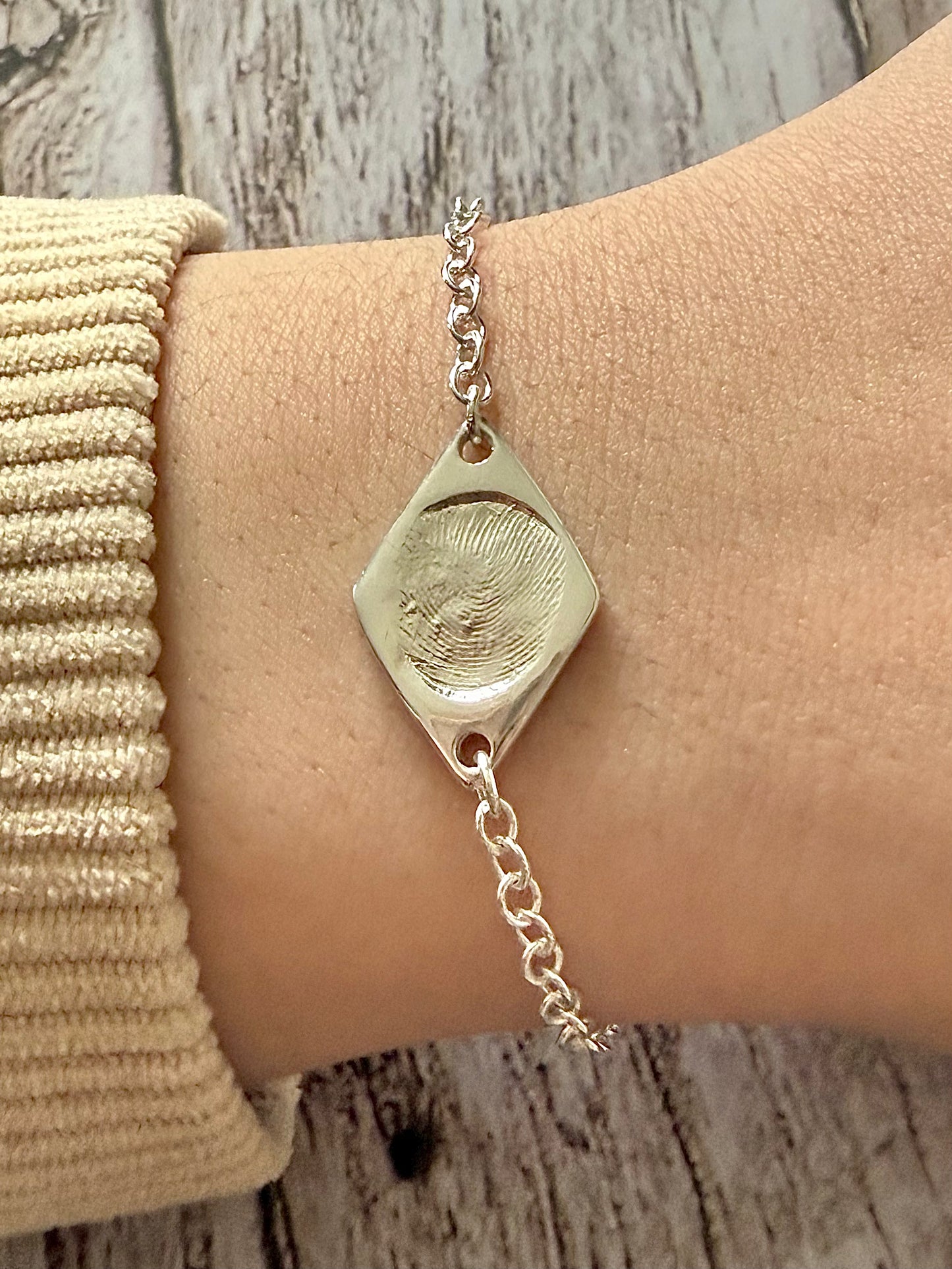 Personalised Silver Diamond Fingerprint Bracelet