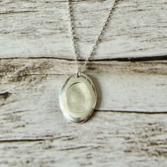 Oval Fine Silver Fingerprint Pendant
