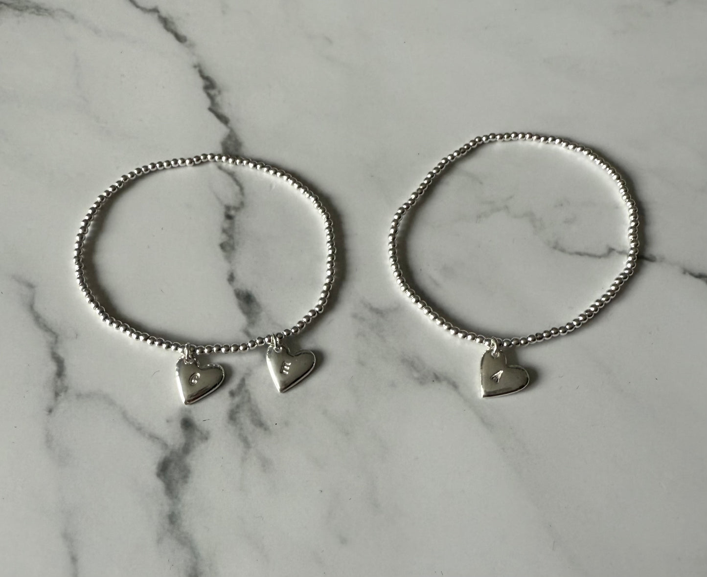 Silver Beaded Heart Initial Charm Bracelet