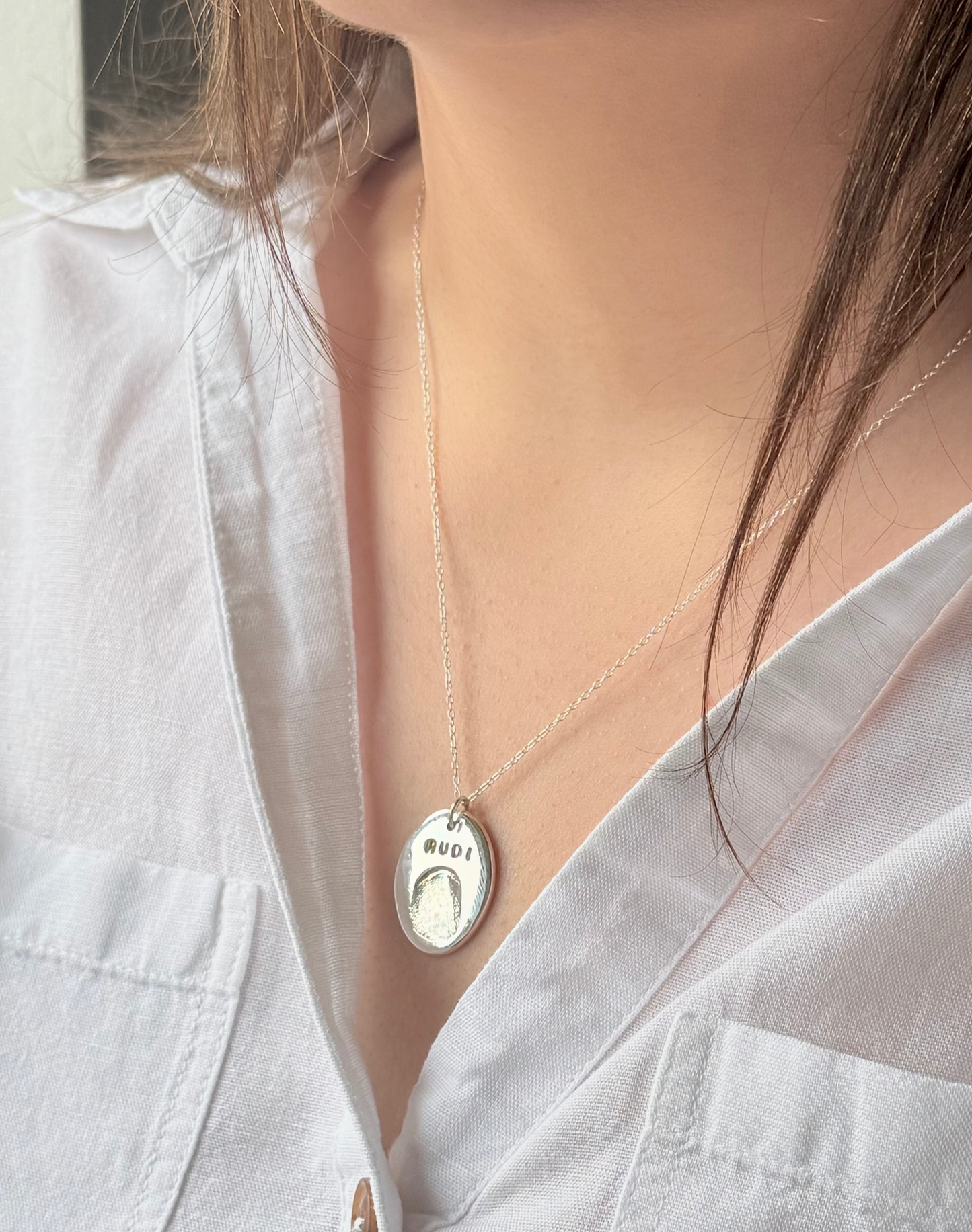 Personalised Silver Large Oval Fingerprint Pendant