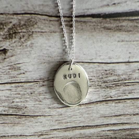 Personalized Fine Silver Oval Fingerprint Pendant