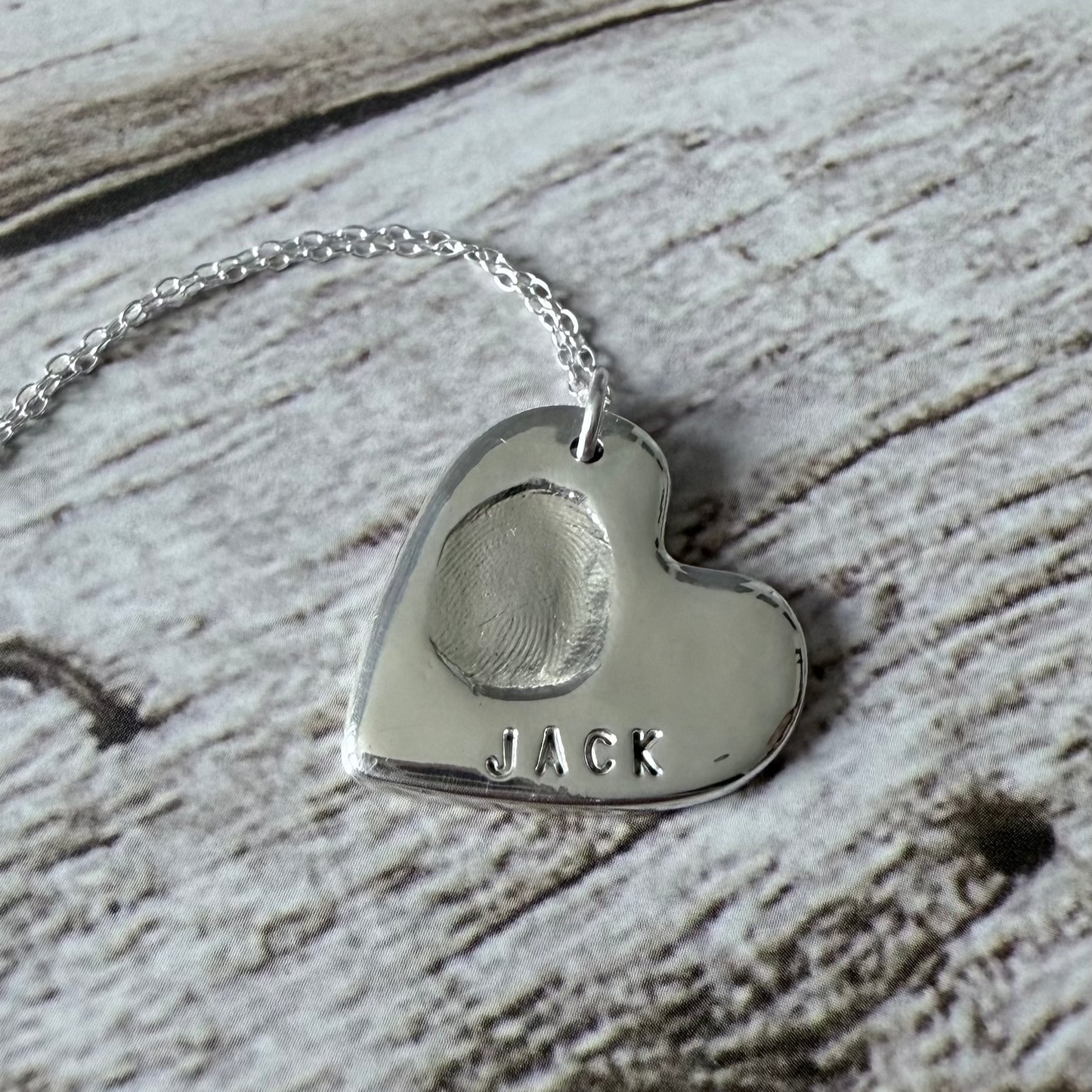 Handmade Silver Fingerprint Heart-Shaped Necklace