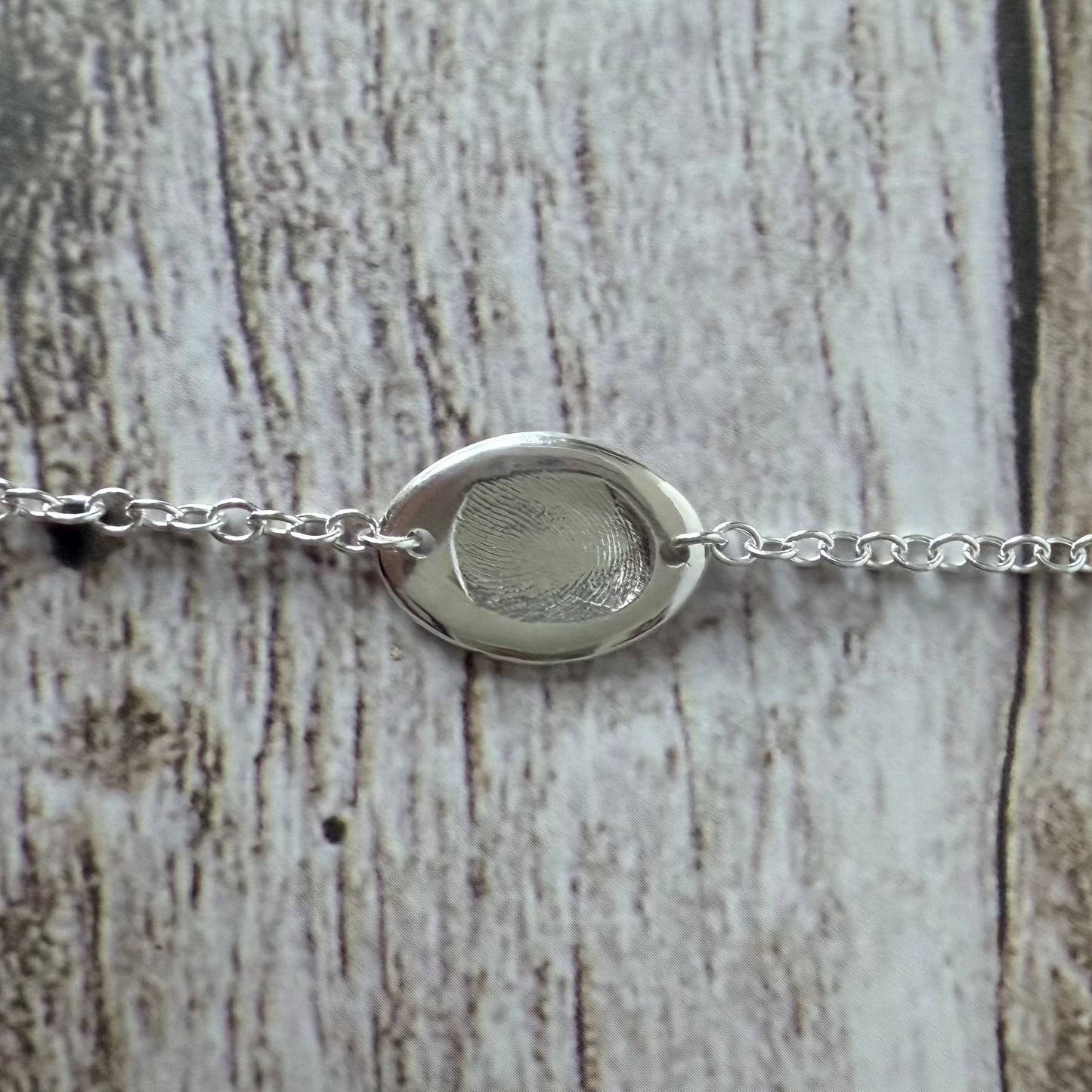 Personalised Silver Oval Fingerprint Bracelet