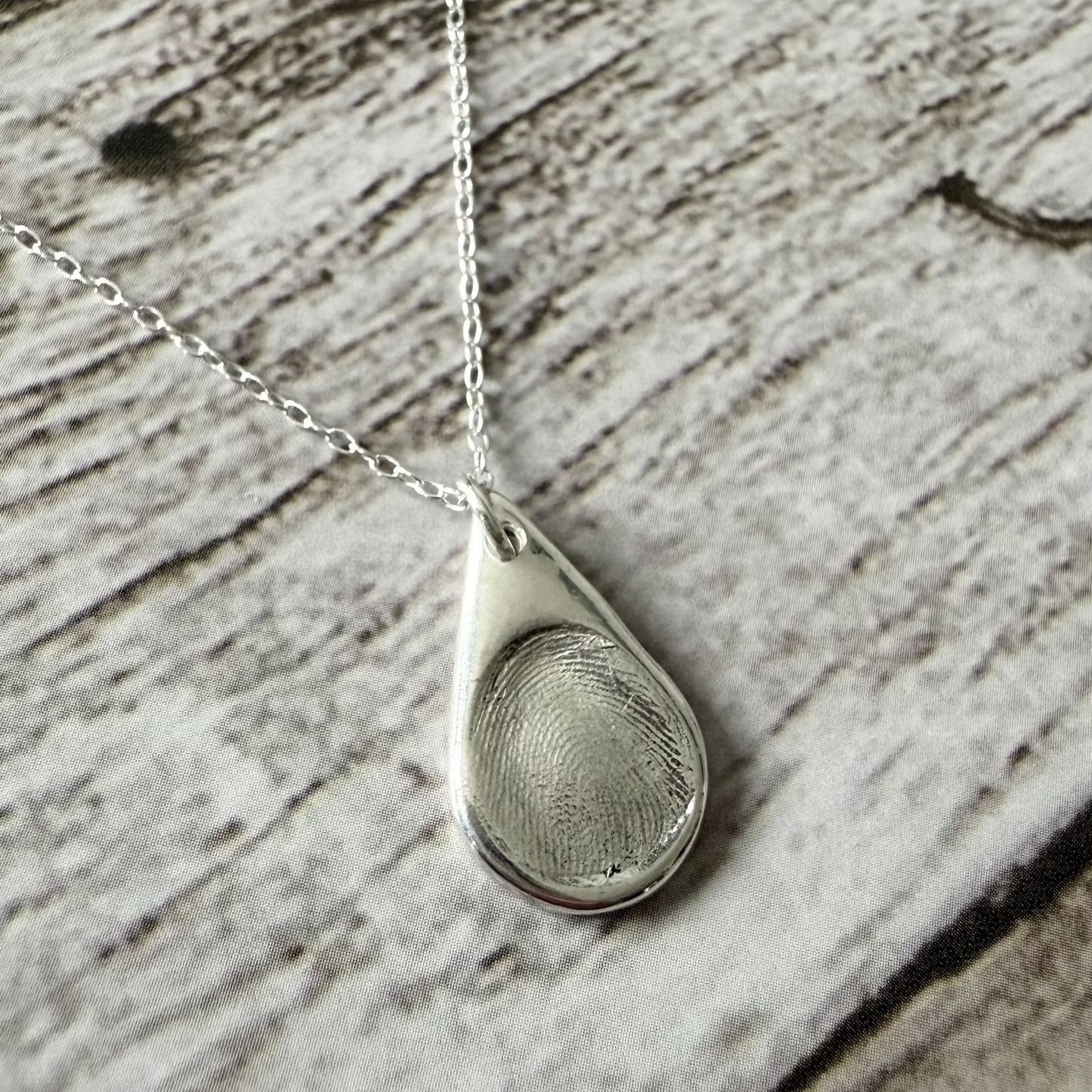 Teardrop Fingerprint Fine Silver Pendant
